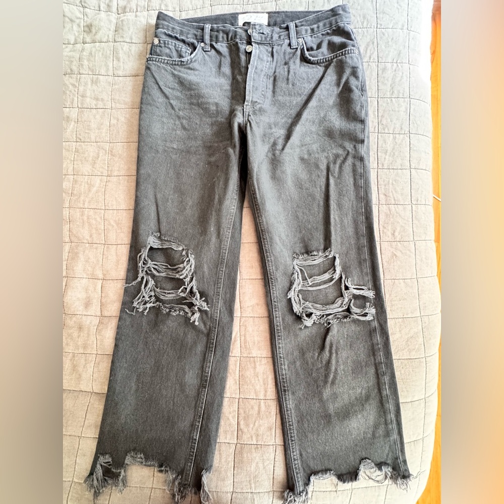 We The Free Gray Straight Distressed Jeans
